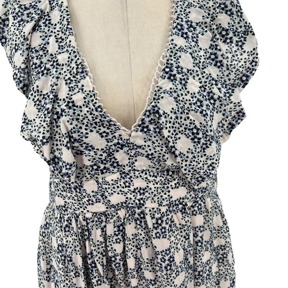 Anthropologie Tunic Mini‎ Dress Floral Print V-Neck Plunge Blue White Size Small - Picture 4 of 12